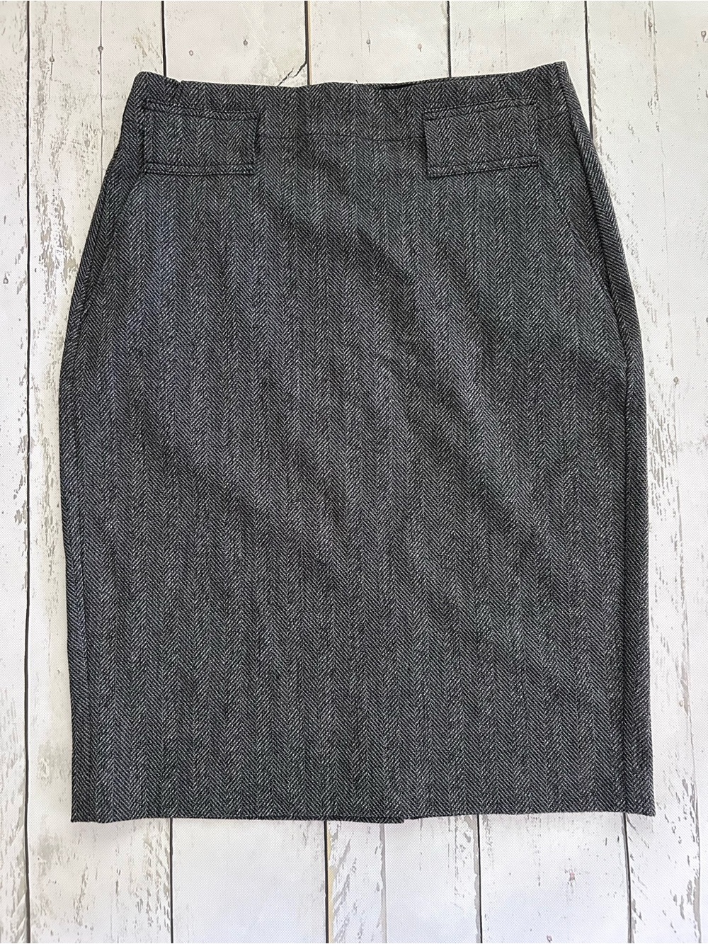 Banana Republic Gray Herringbone Pencil Skirt Sz 4 Lined